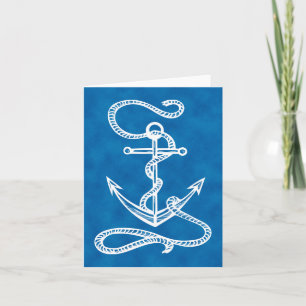 Tarjeta De Agradecimiento Acuarela Azul Ancla de Barco Náutico Hola Amor