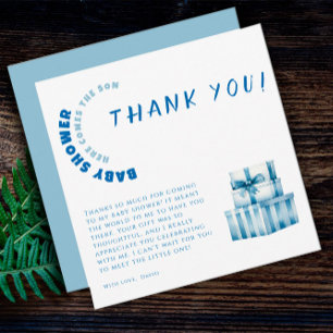 Tarjeta De Agradecimiento Acuarela azul baby shower niño minimalista