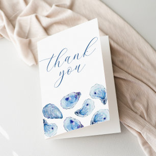 Tarjeta De Agradecimiento Acuarela azul de ostras simple y elegante doblada