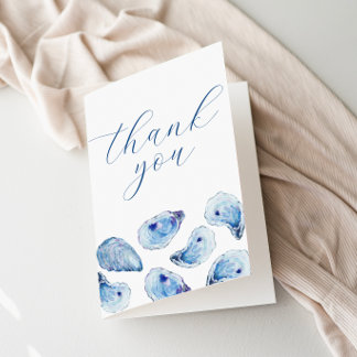 Tarjeta De Agradecimiento Acuarela azul de ostras simple y elegante doblada
