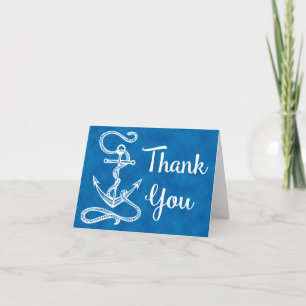 Tarjeta De Agradecimiento Acuarela Azul Gracias Ancla Náutica Barco