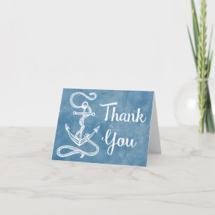Tarjeta De Agradecimiento Acuarela Azul Gracias Ancla Náutica Barco