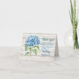 Tarjeta De Agradecimiento Acuarela Azul Hidrangea 80 cumpleaños