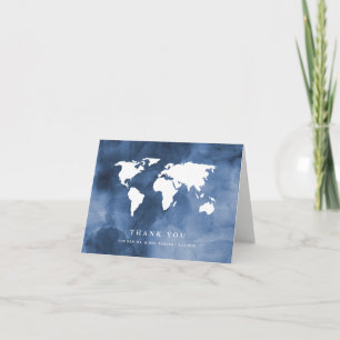 Tarjeta De Agradecimiento Acuarela Azul   Mapa Mundial Gracias