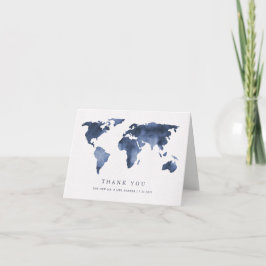 Tarjeta De Agradecimiento Acuarela Azul sobre Blanco | Mapa Mundial Agradeci