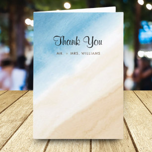 Tarjeta De Agradecimiento Acuarela Azul Sobre El Boda Del Mar