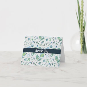Tarjeta De Agradecimiento Acuarela Azul sobre Floral Personalizada Gris Clar