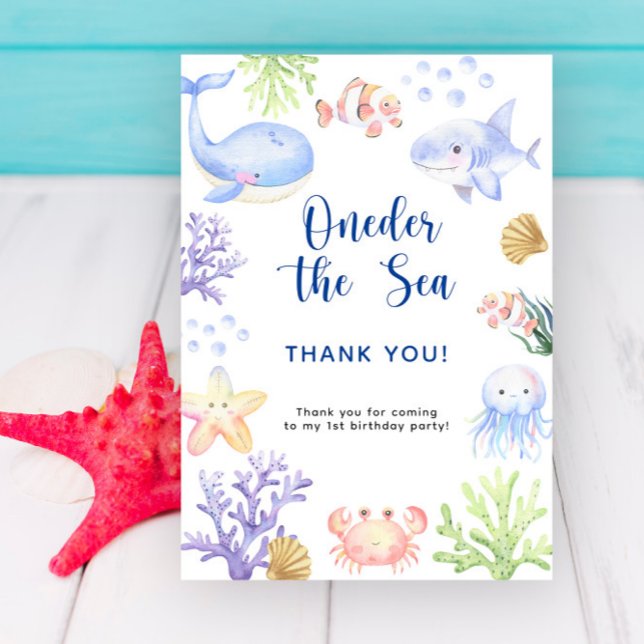 Tarjeta De Agradecimiento Acuarela bajo la fiesta de primer cumpleaños del m (Subido por el creador)