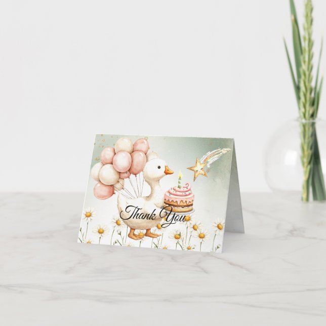 Tarjeta De Agradecimiento Acuarela Bebé blanco ganso fiesta de cumpleaños (Anverso)