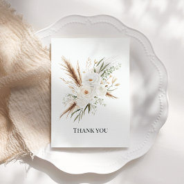 Tarjeta De Agradecimiento Acuarela Blanca Floral Boho Boda Bohemia