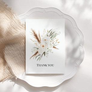 Tarjeta De Agradecimiento Acuarela Blanca Floral Boho Boda Bohemia
