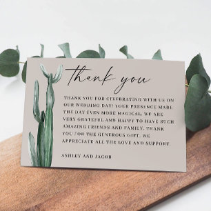 Tarjeta De Agradecimiento Acuarela Boda de Cactus. Desierto gris claro de ta