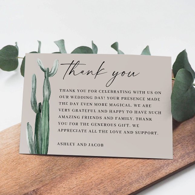 Tarjeta De Agradecimiento Acuarela Boda de Cactus. Desierto gris claro de ta (Subido por el creador)