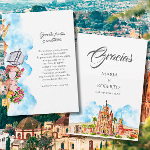 Tarjeta De Agradecimiento Acuarela Boda Rústica San Miguel de Allende