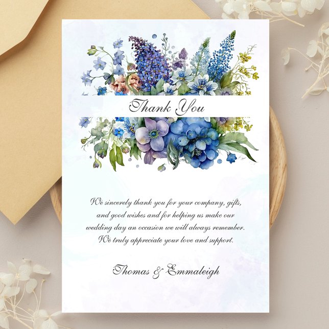 Tarjeta De Agradecimiento Acuarela Bohemia Azul-Violeta Gracias (Subido por el creador)