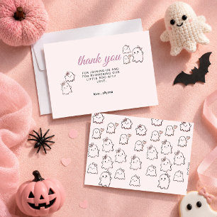 Tarjeta De Agradecimiento Acuarela Boo Rosa Dulce Baby Shower