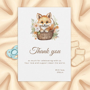 Tarjeta De Agradecimiento Acuarela Bosque Zorro Florales Plano