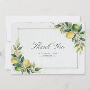 Tarjeta De Agradecimiento Acuarela Botánica de Limón Verde Cítrico Boda