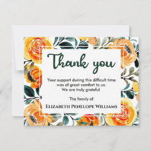 Tarjeta De Agradecimiento Acuarela Botánica Floral Chic Funeral Memorial
