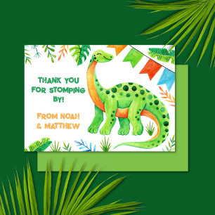 Tarjeta De Agradecimiento Acuarela Brontosauro Dinosaurio