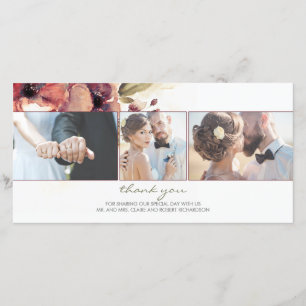 Tarjeta De Agradecimiento Acuarela Burgundy Flower Photo Boda Gracias