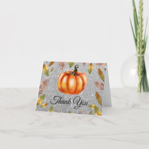 Tarjeta De Agradecimiento Acuarela Calabaza de Otoño Plateado Brillante Nara