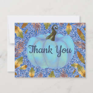 Tarjeta De Agradecimiento Acuarela Calabaza Otoño Azul Brillo