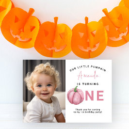 Tarjeta De Agradecimiento Acuarela Calabaza rosa primera fiesta de cumpleaño