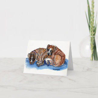 Tarjeta De Agradecimiento acuarela caprichosa 2 perros boxer + mensaje dulce