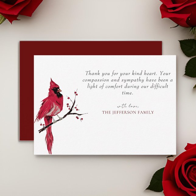 Tarjeta De Agradecimiento Acuarela Cardenal Rojo Funeral Gracias (Subido por el creador)