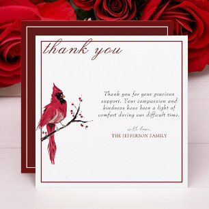 Tarjeta De Agradecimiento Acuarela Cardenal Rojo Funeral Gracias