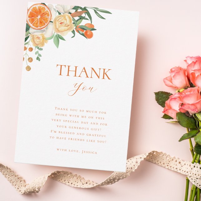 Tarjeta De Agradecimiento Acuarela Citrus Floral Bridal Shower (Subido por el creador)