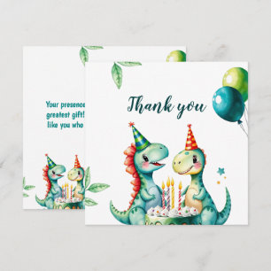 Tarjeta De Agradecimiento Acuarela Colorido Trex Dinosaurio 1er cumpleaños