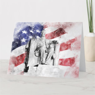 Tarjeta De Agradecimiento Acuarela conmemorativa de Lincoln con bandera esta