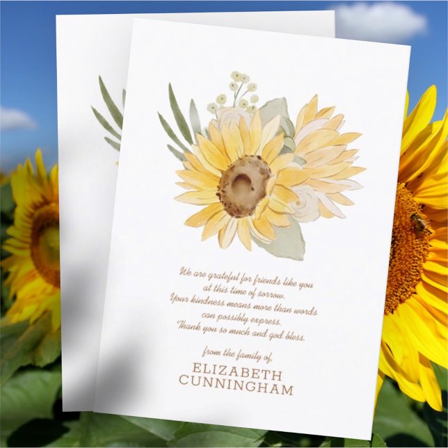 Tarjeta De Agradecimiento Acuarela conmemorativa Flores de sol Foliage Botán (Subido por el creador)