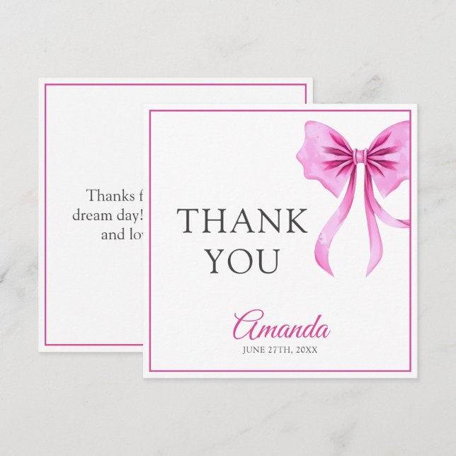 Tarjeta De Agradecimiento Acuarela Coquette rosa Bow Sweet 16 Cumpleaños (Anverso / Reverso)