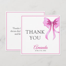 Tarjeta De Agradecimiento Acuarela Coquette rosa Bow Sweet 16 Cumpleaños