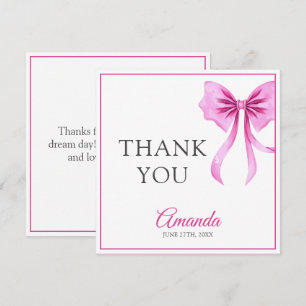 Tarjeta De Agradecimiento Acuarela Coquette rosa Bow Sweet 16 Cumpleaños