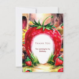 Tarjeta De Agradecimiento Acuarela Cumpleaños de Fresa Dulce Jugosa