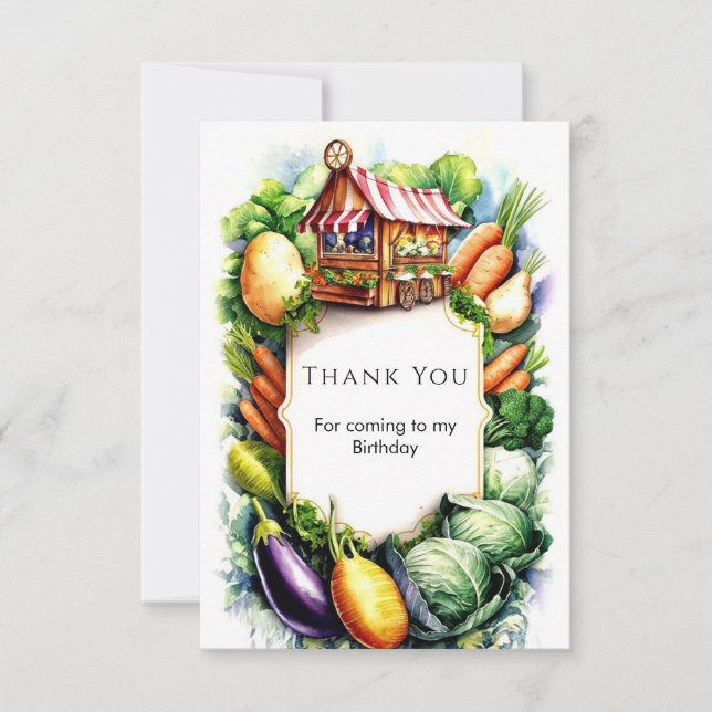 Tarjeta De Agradecimiento Acuarela Cumpleaños Mercado de agricultores de pro (Anverso)