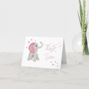Tarjeta De Agradecimiento Acuarela Cuta Elefante Bebé Agua Rosa