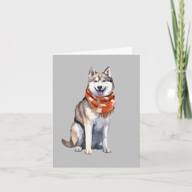 Tarjeta De Agradecimiento Acuarela Cute Perro Husky Siberiano (Anverso)