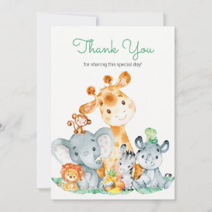Tarjeta De Agradecimiento Acuarela Cute Safari Jungle Animales Gracias