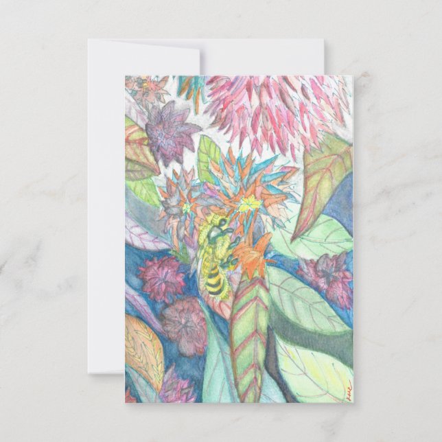 Tarjeta De Agradecimiento Acuarela de abejas y flores (Anverso)