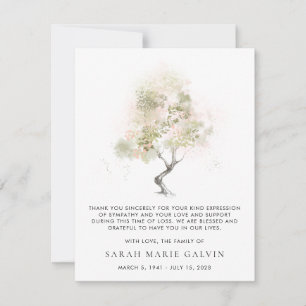 Tarjeta De Agradecimiento Acuarela De Árbol Moderno Funeral Gracias C