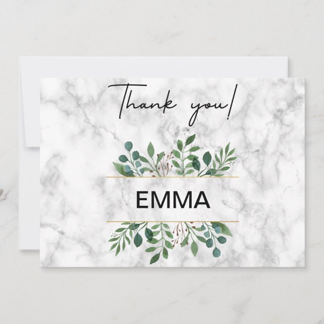 Tarjeta De Agradecimiento Acuarela de Boda de mármol blanco (Anverso)
