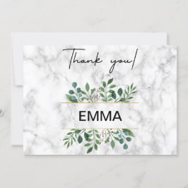 Tarjeta De Agradecimiento Acuarela de Boda de mármol blanco