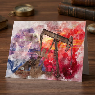Tarjeta De Agradecimiento Acuarela de bomba de petróleo de Texas con arte de