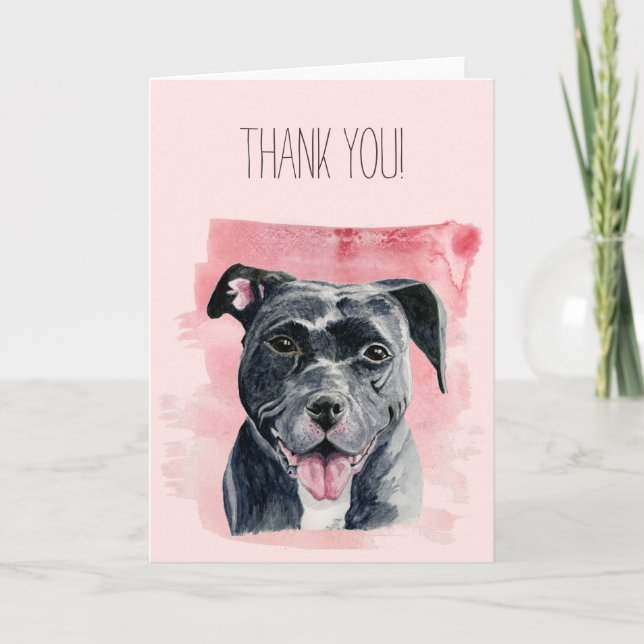 Tarjeta De Agradecimiento Acuarela de Bulldog norteamericano negro | Gracias (Anverso)
