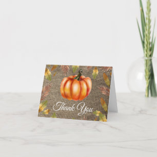 Tarjeta De Agradecimiento Acuarela de calabaza de otoño en arpillera naranja